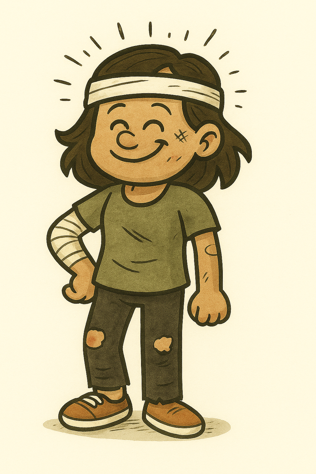 Bandaged woman skateboarder illustration