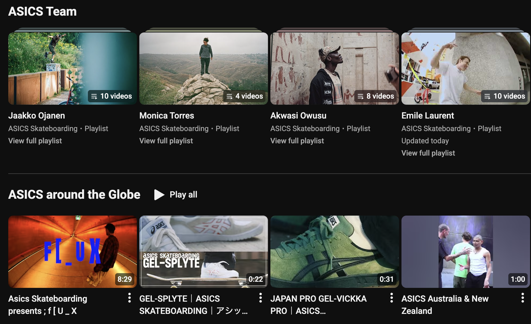ASICS team playlist screenshot detail