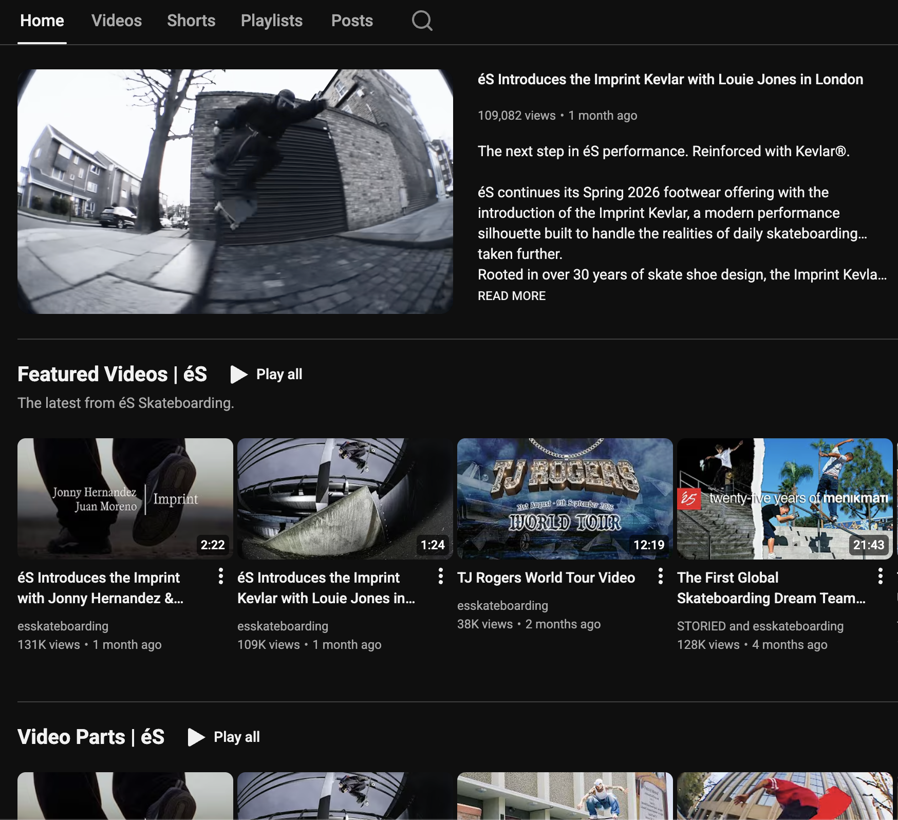 éS homepage screenshot detail