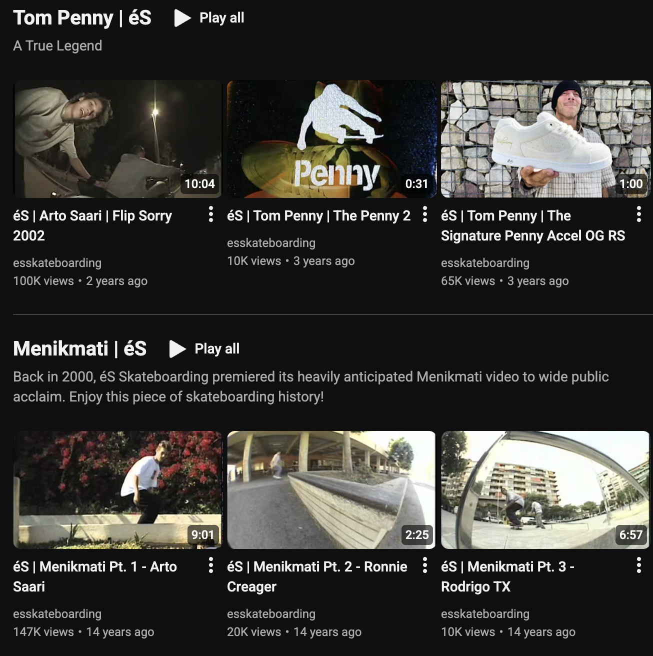 éS homepage screenshot detail for rider discovery critique