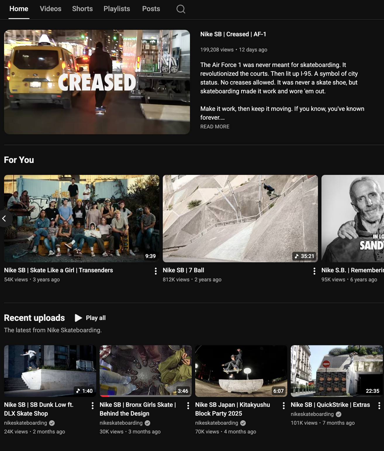 Nike SB homepage screenshot detail