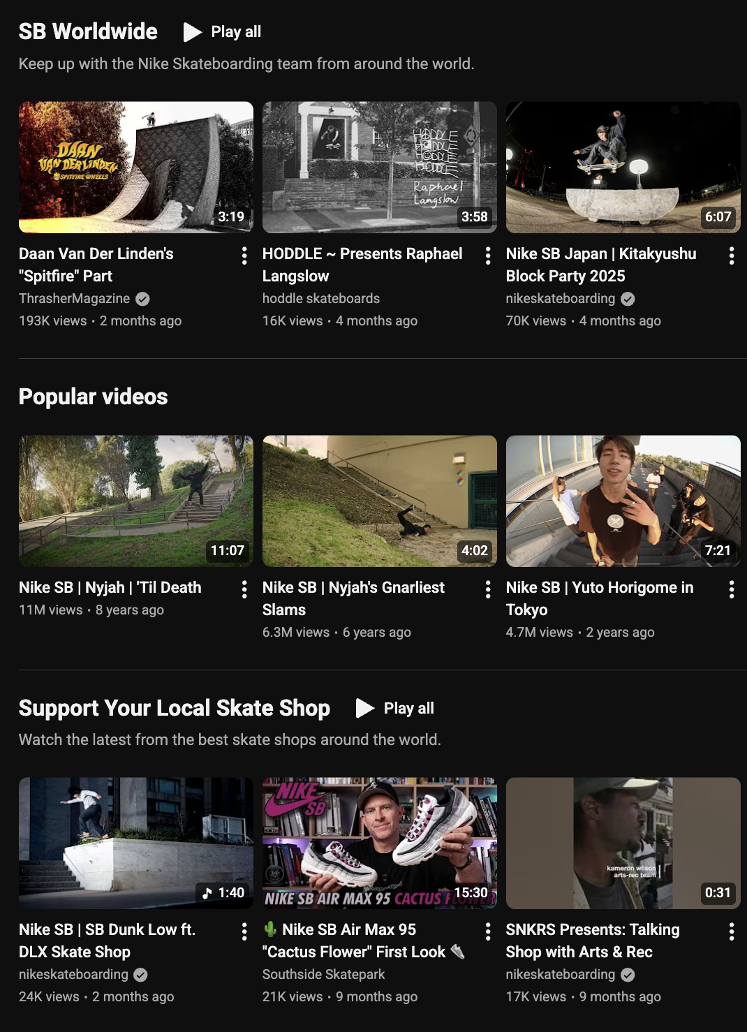 Nike SB local skate shop playlist screenshot detail